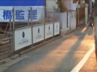 Asian babe gets a Cumshot Sharking on the bus stop.