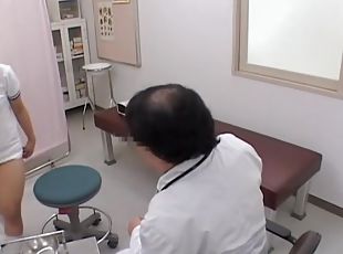 Hairy Japanese hottie filled with jizz during medical exam