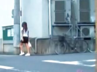 Amorous petite Japanese sweetie flashes her booty during fast sharking scene