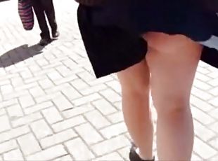bus stop upskirt in a knee high black skirt tall and slim